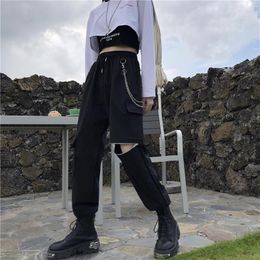 Women's Two Piece Pants Hip Hop Clothing 2 Set Female 2023 Spring Fashion Casual Tops High Waist Loose Black Overalls Women Femme Suit