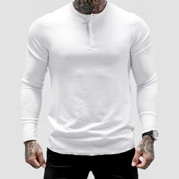 Men's TShirts Mens Summer gyms Workout Fitness Tshirt Bodybuilding Slim Shirts printed Oneck Long sleeves cotton Tee Tops clothing 230110