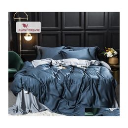 Bedding Sets Slowdream Pure Blue Grey 100 Silk Set Beauty Healthy Queen King Silky Quilt Er Pillwocase Flat Sheet Or Fitted Drop Del Dhbrk