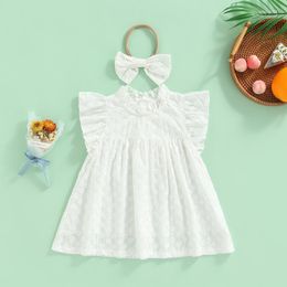Girl Dresses Summer Cute Toddler Baby Girls Dress Born Cotton Clothes Ruffles Sleeve Floral A-line Headband Casual Outfits