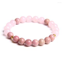 Strand Women Elastic Bracelet Natural Pink Quartzs Stone Beads Bracelets For Girl Pearl Rhodochrosite Bangles Red Agates Jewellery