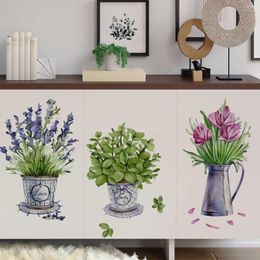 Wall Stickers Removable Flowerpot For Bedroom Kitchen Decorative Potted Plants PVC Sticker Home Decor Tile Wallpaper