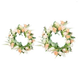 Decorative Flowers Rose Wreath Front Door Garland Simulation Pink And White Flower For Garden Christmas Farmhouse Window Decoration