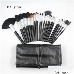 Makeup Brushes 24 Piece Brush Sets Goat Hair Leather Pouch Beauty Tool Coloris Professional Cosmetics Make Up Kit Drop Delivery Heal Dhopx