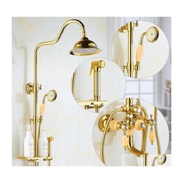 Bathroom Shower Sets Brass And Jade Faucet Luxury Rain Set Wall Mount Gold With Slide Bar Bathtub Bidet Drop Delivery Home Garden Fa Dhgto