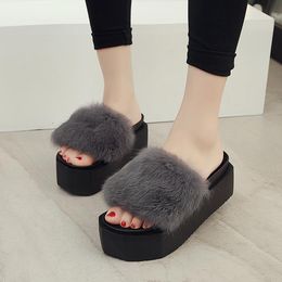 Slippers Shoes Woman Sandals High Heel Elegant Furry Women Platform Open Toe Booties Sapato Feminino Plataforma Cunha