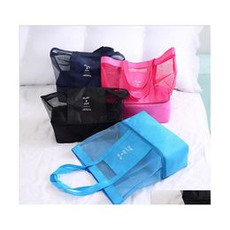 Storage Bags 4 Colors Women Mesh Beach Bag Portable Handbags With Double Layer Picnic Cooler Tote For Home Travel A35 Drop Delivery Dhmur