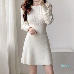 Casual Dresses Elegant Knitted Sweater Dress Women Winter Vintage Evening Mini Lady Long