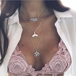 Chains Whale Tail Necklaces Women Bohemian Style Multilayer Chain Necklace Feather Pendant Jewellery Accessories Collares