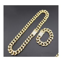 Bracelet Necklace Heavy Cubic Zirconia Miami Mens Cuban Chain With Set Gold Sier 20Mm Big Choker Hip Hop Jewellery 74 K2 Drop Deliver Otqu5