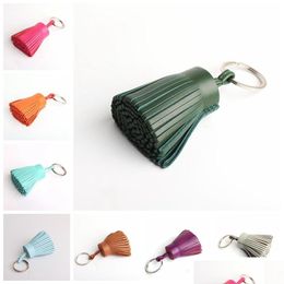 Keychains Lanyards Natural Real Leather Tassel Keychain For Keys Car Key Chain Ring Women Bag Charm Pendant Girls 221025 Drop Deli Dhi7Z