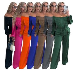 Designer Jumpsuits Women Long Sleeve Rompers Fall Winter Clothes Casual Slash Jumpsuits with pockets Fashion One Piece Outfits Overalls Cargo Pants 8476