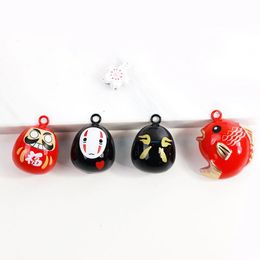 Charms Cartoon Daruma Koi Close Jingle Bell Charm Good Luck Pendant Kid Childen Boy Girl Bag Hanging Keychain Craft FindingdsCharms