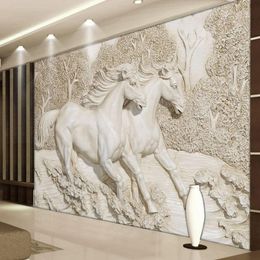 Wallpapers Custom Mural Wallpaper 3D Stereo Relief White Horse Po Wall Murals Classic Living Room TV Backdrop Home Decor PaintingsWallpapers