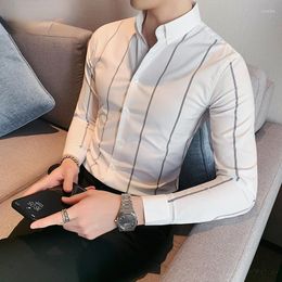 Men's Casual Shirts Autumn 2023 Korean Fashion Button Down Tops Men Design Brand Slim Fit Male Long Sleeve Striped Blouses W359