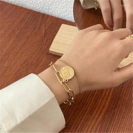 Link Bracelets 2023 Vintage Multi-layer Coin Chain Choker Bracelet For Women Gold Silver Colour Fashion Portrait Chunky Jewellery