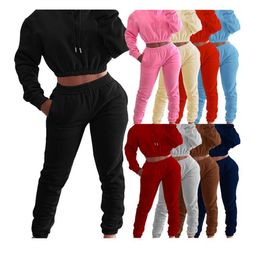 Designer Fleece Jogger Suits Women Fall Winter Tracksuits Long Sleeve Hooded Hoodie Sweat Pants Two Piece Set Casual Sweatsuits Sportswear Wholesale Clothes 8538