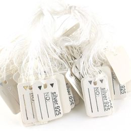 1000pcs 24*15mm 925 Silver DIY Handwritten Price Tag Rectangular Label Jewellery Ring Necklace With String With Cotton Rope