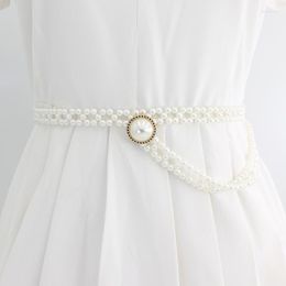 Belts Europe And The United States Pearl Belt Girl Flower Rhinestone Adornment Elastic Waist Chain With White Dress 1pcs