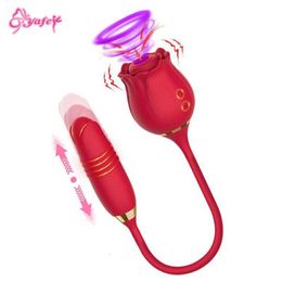 Adult Massager Thrusting Rose Vibrator for Women Dildo Butt Plug Anal Female Clitoris Stimulator Tongue Licking Vibator Sex Toy