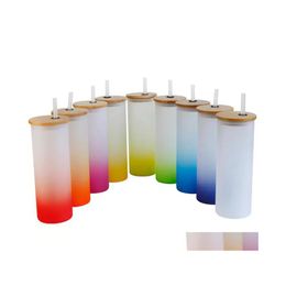 Tumblers 17Oz Sublimation Glass Tumbler Blank Frosted Glasses Water Bottle Gradient Colours Printing With Bamboo Drop Delivery Home G Dheci