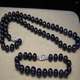 Necklace Earrings Set Hand Made 9-10mm Black Freshwater Nearly Round Pearl Bracelet Fashion Jewellery