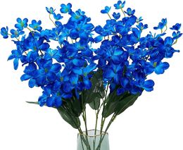 Decorative Objects Figurines 10pcs Artificial Orchids Flowers Blue Long Stems in Bulk for Wedding Home 230110