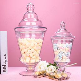 Storage Bottles European Tall Feet Crystal Glass Bottle Modern Wedding Decoration Transparent Candy Jars With Lid Dessert Stand