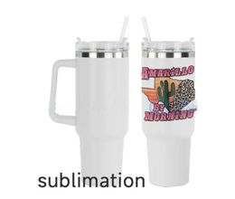 40oz Sublimation Tumbler with Handle and Straw Stainless Steel Insulated Travel Mug Tumbler Insulated Tumblers Keep Drinks Cold