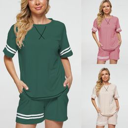 Women's Tracksuits 2023 Summer Woman Clothes Set Striped Short Sleeve Round Collar Tees Shorts Twinset Fashion Two-piece Leisure Suits Loose