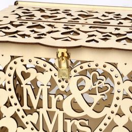 Gift Wrap DIY Wedding Mr & Mrs Wooden Card Money Box Case With Lock Rustic Beautiful