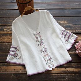 Women's T Shirts Fashion Clothes For Women Elegant Vetement Femme Tops TShirts Cotton Linen Casual Summer Chinese Style Embroidery