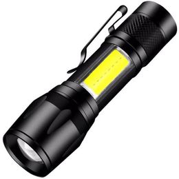 Portable mini COB Flashlight USB rechargeable Zoomable flashlights Waterproof emergency Torch outdoor hiking camping lamp