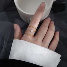 Wedding Rings Siamese Design Artificial Pearl Chain For Women Fashion Double Circle Stacked Opening Adjustable Index Finger Ring Anillos