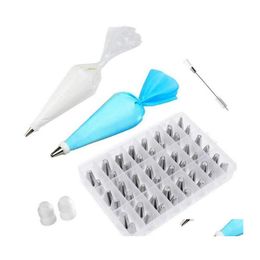 Baking Pastry Tools 62/51Pcs Plastic Bag Stainless Steel Nozzle Kitchen Diy Icing Cream Reusable Bags Set Cake Decorating Drop Del Dhqlf