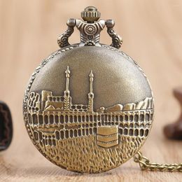 Pocket Watches Retro Bronze Castle Building Quartz Watch Necklace Pendant Chain Women Men Antique Clock Gifts Reloj De Bolsillo