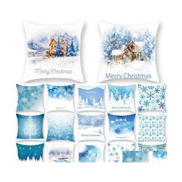 Christmas Decorations 1Pcs Winter Snow Pattern Cushion Er Polyester 45X45Cm Decorative Pillowcase Year Sofa Home Pillower 40997 Drop Dhj84