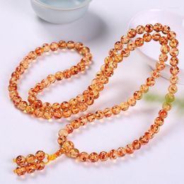 Strand Natural Baltic Flower Amber Elastic 108 Bead Mala Bracelet Women Men Honey Wax Floral Amber-beads Beaded Bangles Jewellery Gifts