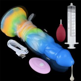 Sex toys Massager Qkkq Luminous Remote Control Vibrators Large Ejaculation Penis Fantasy Dildo Squirting Function Anal Plug Toys for Women