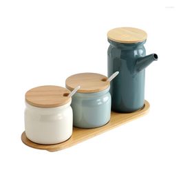 Plates S/M/L Ceramic Seasoning Box Wooden Bamboo Tray Creative Nordic Kitchen Jar Storage Tools