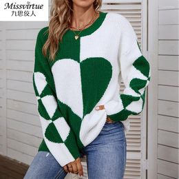 Women's Sweaters Round Neck Woven Woman Love Print 2023 Autumn Winter Korean Fashion Pullover Long Sleeve Casual Christmas Sweater