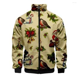 Men's Hoodies 2023 Christmas Digital Printing Leisure Trend Stand Collar Zipper Coat