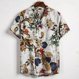 Men's Casual Shirts IN Men Hawaiian Shirt Summer Floral Beach Short Sleeve Luau Tops Holiday Loose