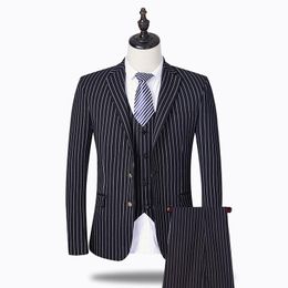 Men's Suits Classic Mens Stripe Three Pieces Blazer Slim Fit Wedding Male Groom Tuxedos Suit Formal Jacket Pants Vest Costume Homme &