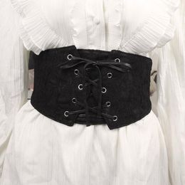 Belts Women Elastic Stretch Wide Corset Band Waspie Gothic Punk Vintage Criss-Cross Lace-Up Tied Black Waist Cincher Lace Belt
