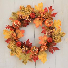 Decorative Flowers 45cm Autumn Maple Wreath Christmas Decoration Halloween Pumpkin Garland Window Restaurant Home Leaf Decor Door Noel