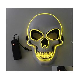 Party Masks Halloween Skeleton Led Mask Glow Scary Elwire Skl For Kids Year Night Club Masquerade Cosplay Costume Rra8024 Drop Deliv Dhgw0