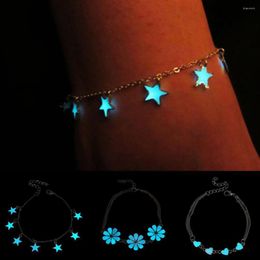 Anklets Luminous Heart Star Big Enamel Flower Anklet Bracelet Adjustable Metal For Women Teen Girl Fashion Wrist Strap Jewelry