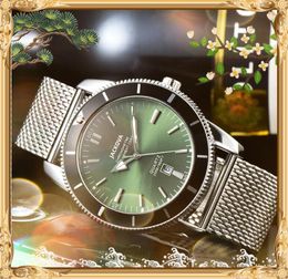 Iced Out Three Pins Men Watch 43mm Top Fashion Hip Hop Stainless Steel Mesh Belt Calendar Quartz Battery Super Business Bracelet Watches Montre De Luxe Gifts