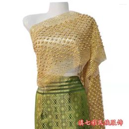 Ethnic Clothing 1Pcs Thailand Traditional Pearl Net Yarn Shawl Length 160cm Apparel Shiny National Style Dress Up For Women